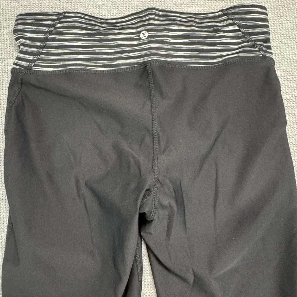 Xersion Black Striped Cropped Activewear Pants Womens Size M Stretch Yoga Mesh - Picture 5 of 16